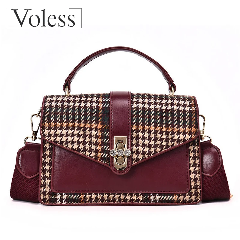 

Women Handbags High Quality Ladies Messenger Bags Leather Small Shoulder Crossbody Bags Female Girl Patchwork Plaid Design 2019