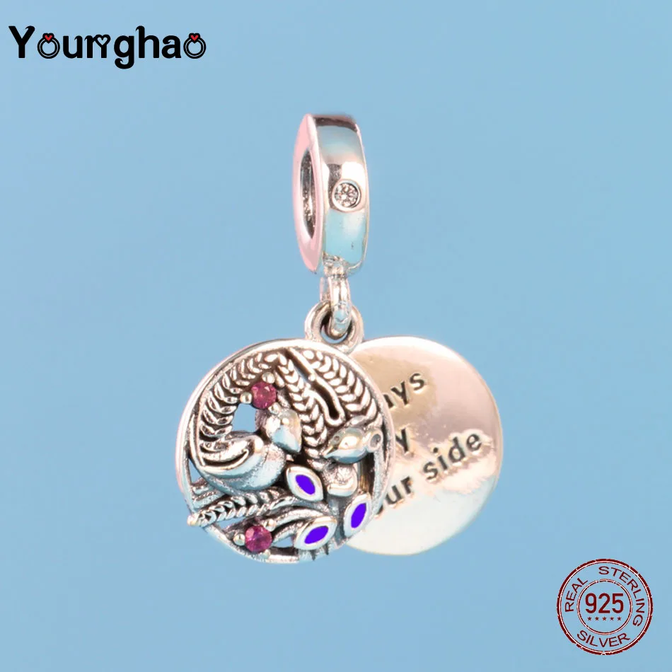 

Younghao 925 Silver Letter Always By Your Side Pendant Beads Multi-Colored CZ & Purple Enamel Fit Pandora Charms Bracelet DIY