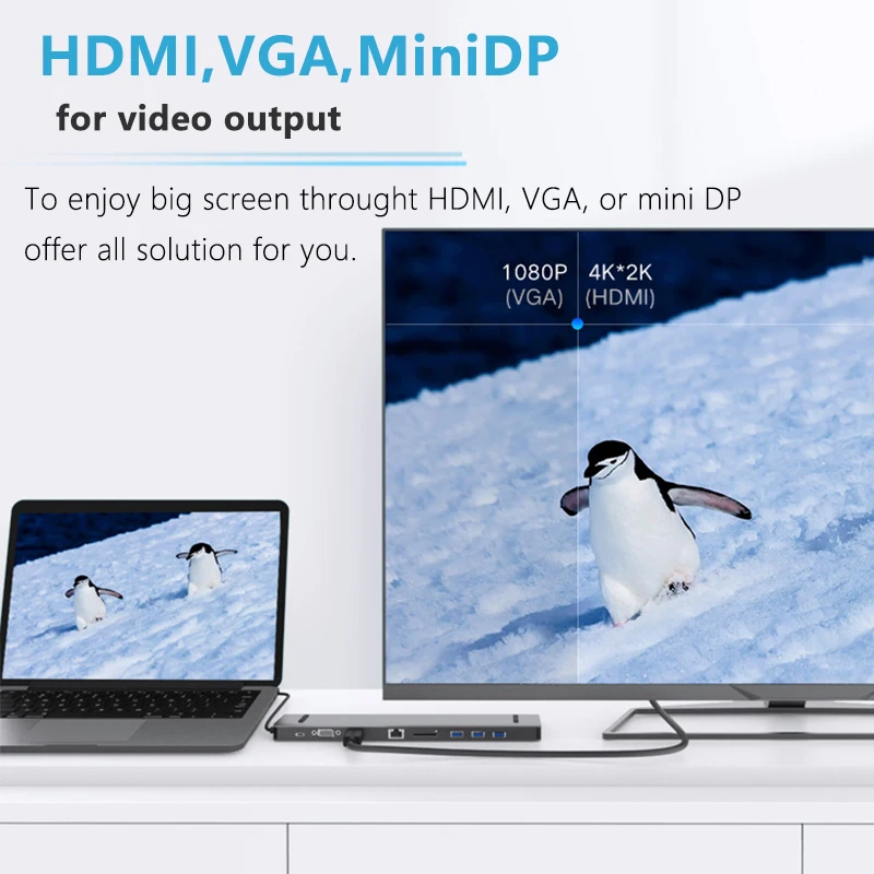 ULT Лучшие USB C концентратора Тип к HDMI VGA Mini DP RJ45 TF SD Multi Порты 3 0 USB3.0 сплиттер все в