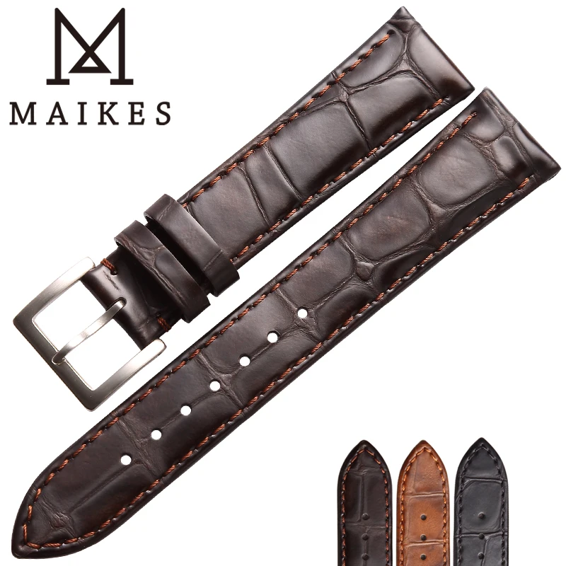 MAIKES  가죽 스트랩 수제 시계 밴드, 라이트 브라운 블랙 시계 팔찌 밴드, 시계 액세서리, 18mm, 19mm, 20mm, 22mm