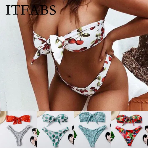 

ITFABS Women 2019 New Two-Piece Suits Fashion Padded Triangle Bra Top Thong Bottom Bikini Set Swimsuit Swimwear