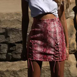 Chrleisure Лето Змеиный узор юбки женские бинты мини юбка-карандаш с высокой талией ампир из искусственной кожи юбка модные 2019