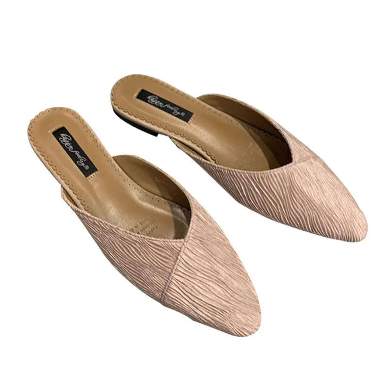

2019 Summer Women Flats Slippers Pointed Toe Shoes Chic Leather Suede Clogs Ladies Moccasins Slip On Mules Slides Slippers