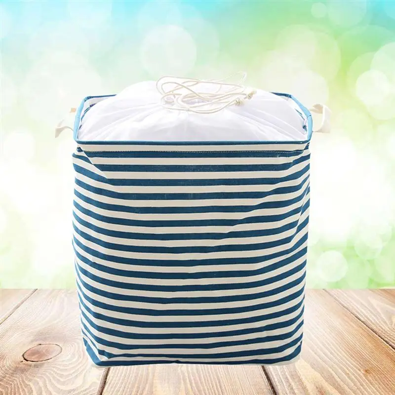 1 قطعة سلة التخزين الأزرق شرائط القطن الكتان سلة الغسيل لعب فرز مربع أشتات حامل للأطفال غرفة الحمام