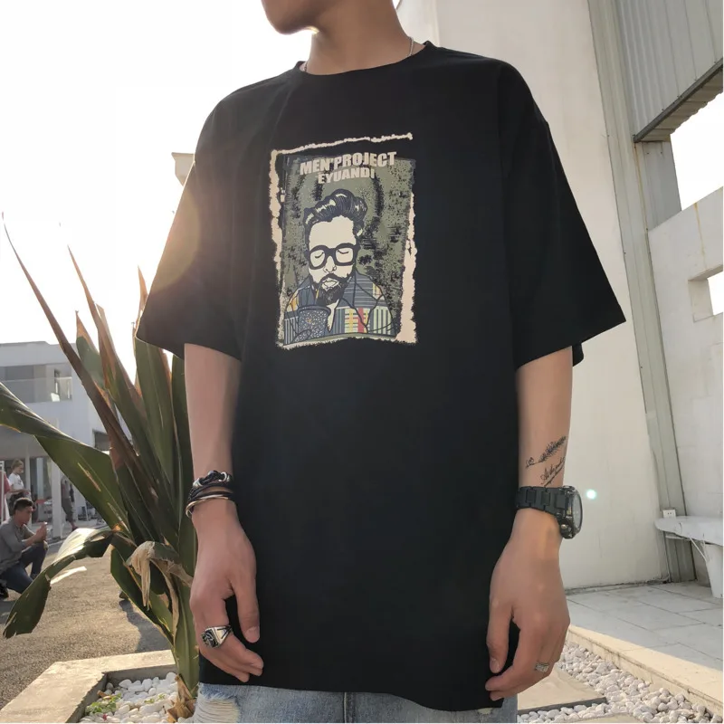 

Men's T-shirt spring 2019 new loose casual T-shirt figure print round neck large size m-5 xl short sleeve youth men's wear