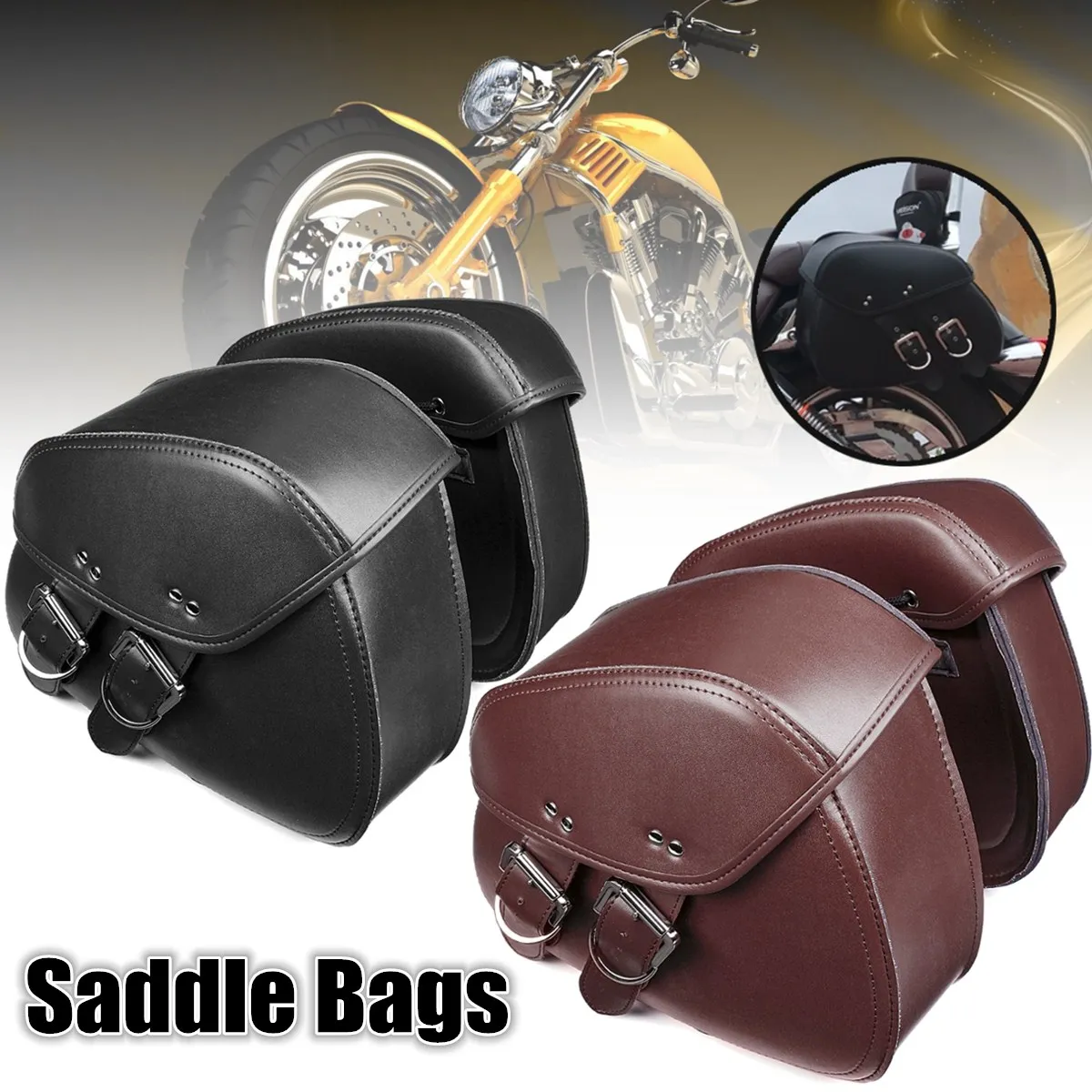 

Pair Mini Motorcycle Handlebar Bar Saddlebag Side Bag PU Leather Tool bag For Harley for Honda for Kawasaki for Yamaha Black