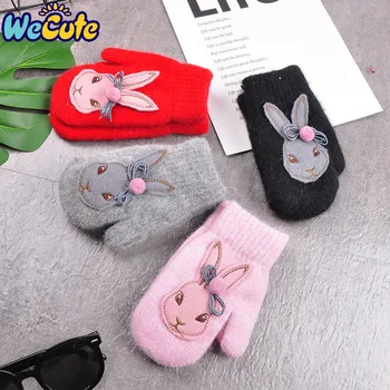 

Wecute Cartoon Rabbit Gloves Winter Children Thicken Warm Gloves Kids Girls Cute Full Fingers Rabbit Hair Wool Mittens