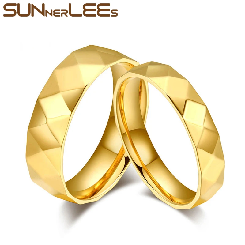 

SUNNERLEES Fashion Jewelry Titanium Stainless Steel Couple Rings Gold Color Rhombus Surface Ring Men Women Lover CR-011