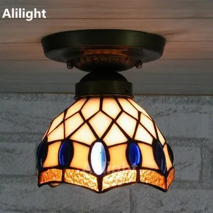 

Tiffany Small Ceiling Light Modern Brief Stained Glass Ceiling Lamp Kitchen Home Decoration Indoor Lighting E27 Hanging Lights