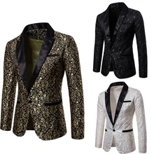 Luxury Men Fashion V-neck Long Sleeve Slim Fit Suit Blazer Dress Formal Tops Banquet Party Evening Jacket Floral Print Coats