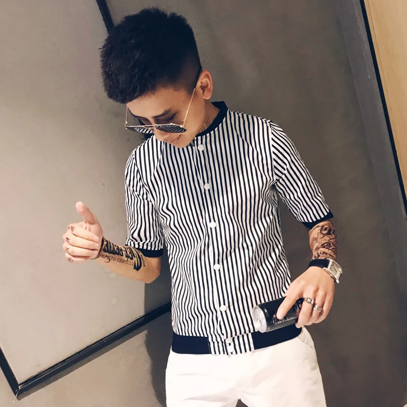 

2019 Summer New Arrival Jacket Type Sunscreen Clothes Stripe men Shirt Plus Size Short Sleeve Casual Fashion Tops