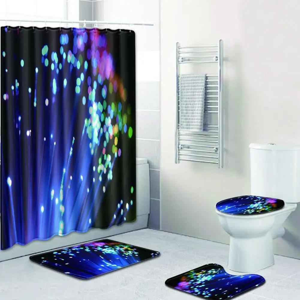 

4Pcs/Set Non-Slip Printing Toilet Rug Cover Bath Mat + Shower Curtain Set
