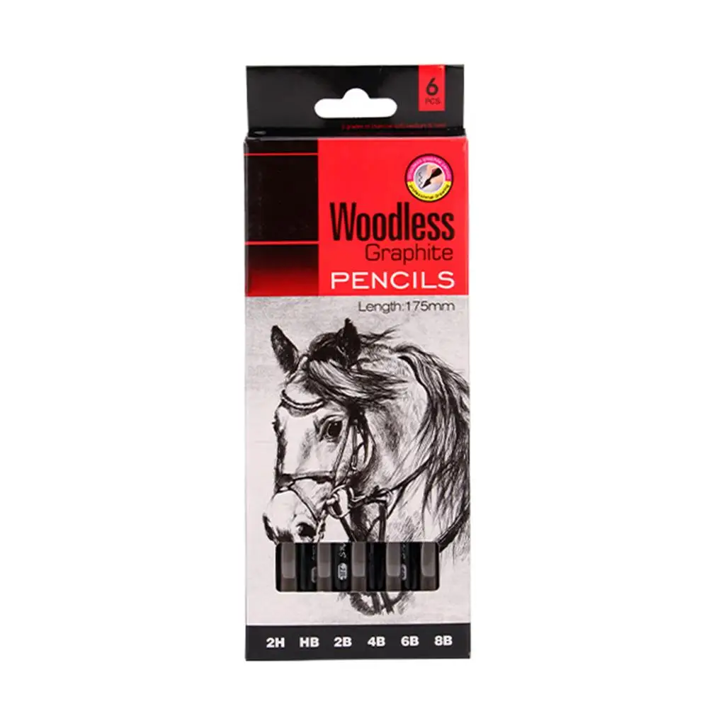 

High Quality 6-Pack Sketch Drawing Pencil Set Woodless Graphite Pencils 17.5cm 2H HB 2B 4B 6B 8B For Artists