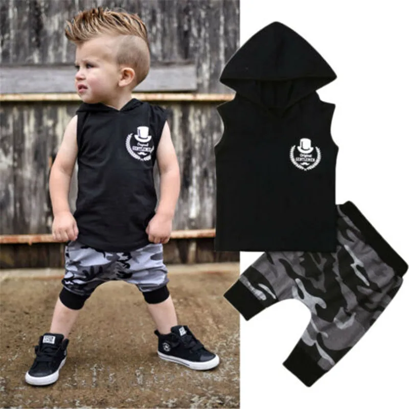 

New Arrivals Toddler Baby Boys Clothes Camouflage Print Summer Kids Hooded T-shirt Tops Harem Pants Trousers Outfits Set 0-4T