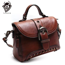 Handmade Genuine Leather New Retro Rivet Handbag Vintage Real Cowhide Shoulder Bag Ladies Messenger Bag vintage ladies handbag 2018 new autumn and winter bag genuine leather roses floral zipper messenger bag fashion handbags