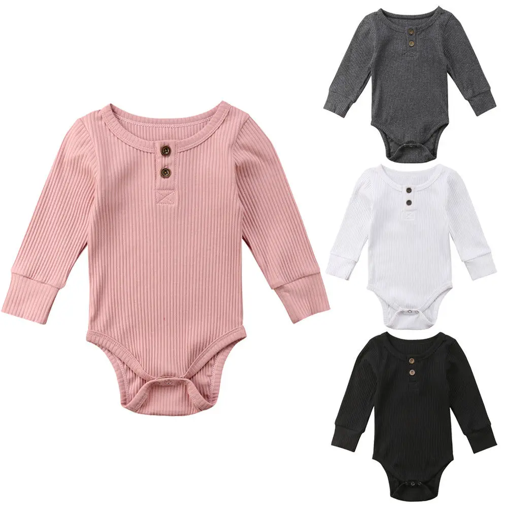 

Solid Long sleeve Buttons Decor Baby Bodysuit,Unisex Baby One piece Jumpsuit