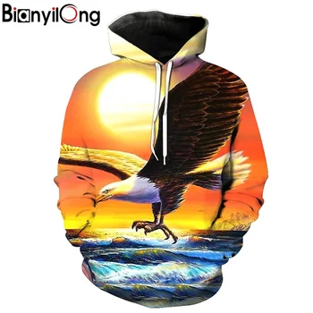

2019 autumn new hoodie men's creative 3D printing marine flying eagle fashion hoodie hooded hip hop pullover