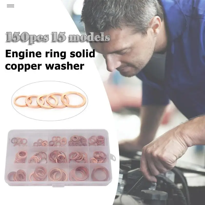 

150pcs Solid Copper Washer Flat Ring Gasket Sump Plug Oil Seal Fittings Washers Fastener Hardware Accessories