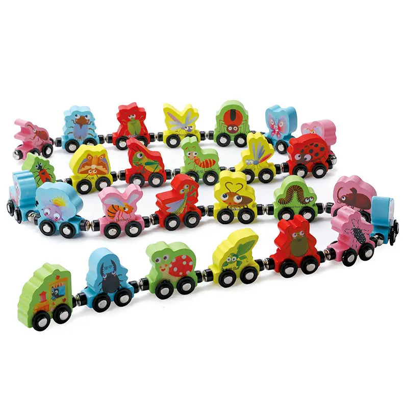 

MWZ 27Pcs Cartoon Insects Wooden Building Blocks Magnetic Trains Toys For Early Childhood Education Magnetic Trains Model Trai