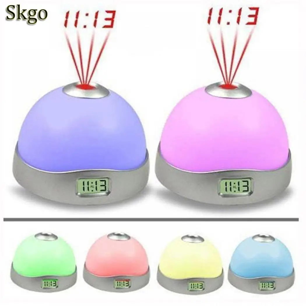 

batteries LED Change 3 Silver not Light Alarm Projection Sky Colorful Oval Digital Night Clock AAA White included