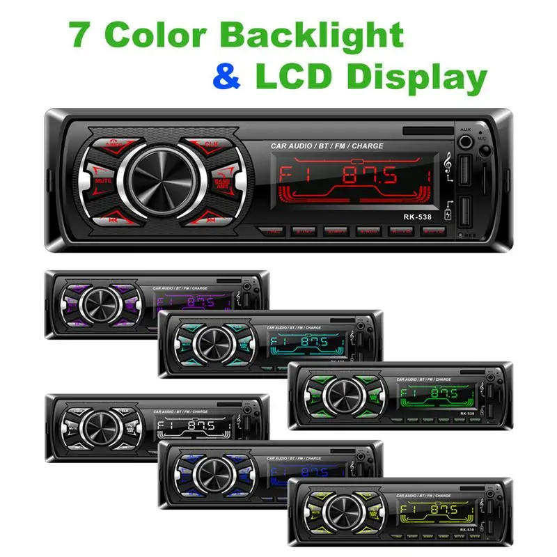  Cargador de RK-538 dos USB coche Radio FM 12V Panel frontal fijo coche Audio MP3 WMA reproductor Bl