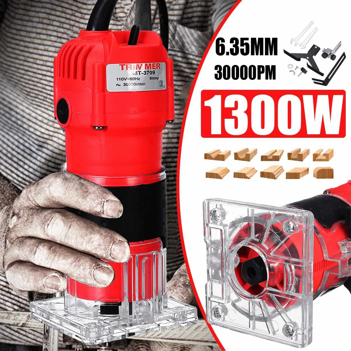 

110V/220V Electric Hand Trimmer Wood Tool 1300W Laminate Palms Wood Router Joiners Carving Machine DIY Woodworking Power Tool