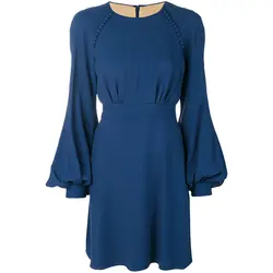 Женское милое Повседневное платье в винтажном стиле на пуговицах с длинным рукавом-фонариком осенние платья простое синее элегантное