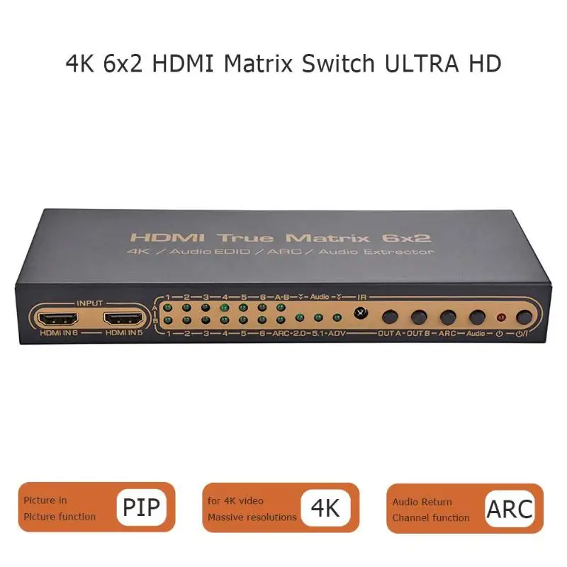 

ALLOYSEED 4Kx2K HDMI 6 Input 2 Output 3D HDTV HD True Matrix HDMI Switch Splitter Audio Extractor For TV PC DVD Player Projector