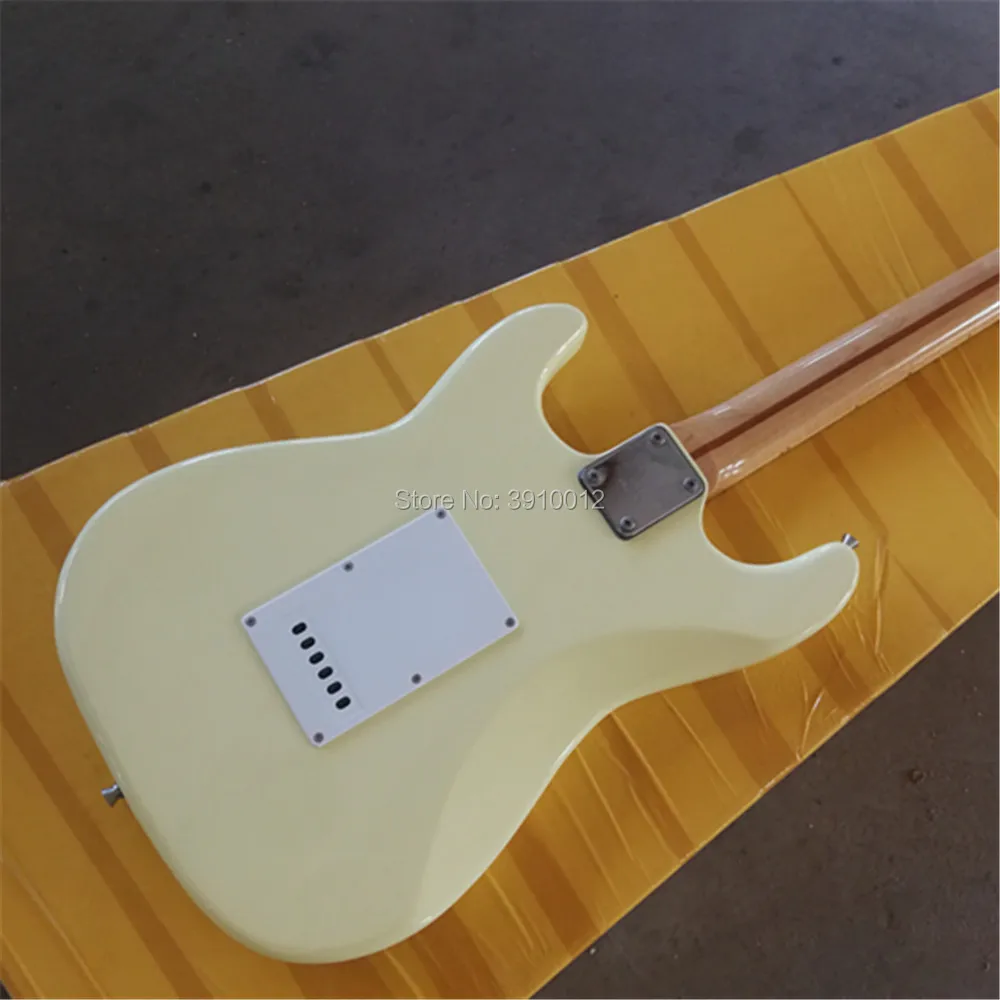 Factory Special Price Cream Electric Guitar with Scalloped Neck Big Headstock Chrome Hardware Can be Customized