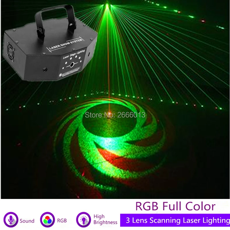 

3 Lens RGB Full Color Beam Optical Network+Patterns Scanning Laser Light ,Home Party KTV Projector Stage Laser Lighting Scanner