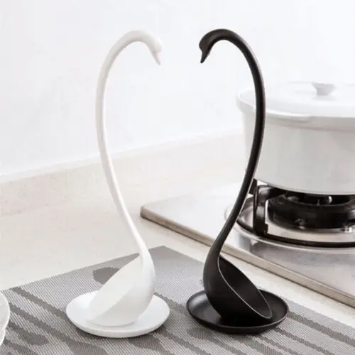 Cute Swan Soup Ladle White/Black Design Upright Swan Spoon Kitchen+Saucer CA