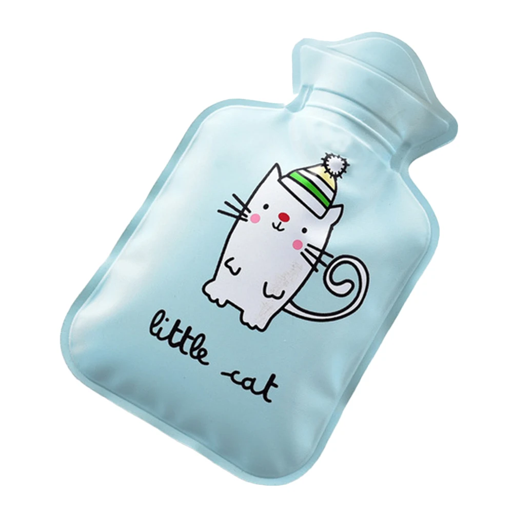 

300ml Reusable PVC Hot Water Bottle Lovely Cat Printed Mini Hot Water Bag Hand Warmer (Random Color)