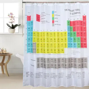 

Hot Novelty Fabric Waterproof Chemical Elements Periodic Printed Bathroom Shower Curtain Panel Sheer Decor with Hooks