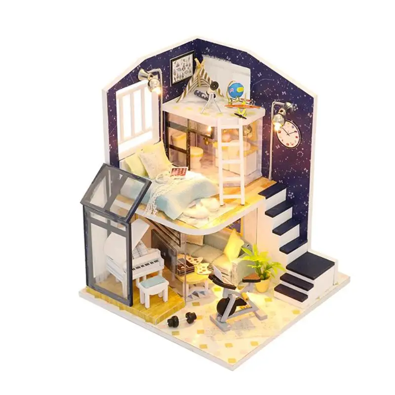 Wooden Dollhouse Toys Assembled Building Toy Miniature Furniture Doll House Handmade House Educational Toys Doll Model for Child Wooden Dollhouse Toys Assembled Building Toy Miniature Furniture Doll House Handmade House Educational Toys Doll Model for Child