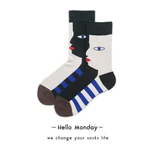 Хлопок дополнительный цвет зима асимметричный дизайн женщин сплайсинга мультфильм забавные носки Harajuku Повседневные Удобные носки из хлопка