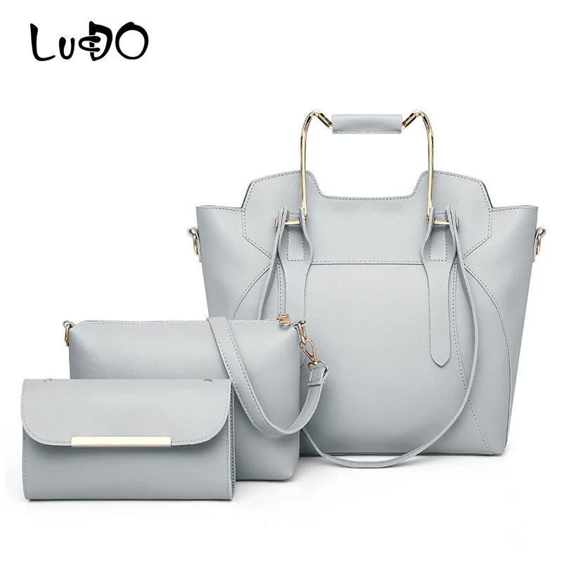 

LUCDO 3 Pcs/Set Women Leather Designer Handbags High Quality Bag Ladies Shoulder Casual Tote Bag Composite Messenger Bag Purse