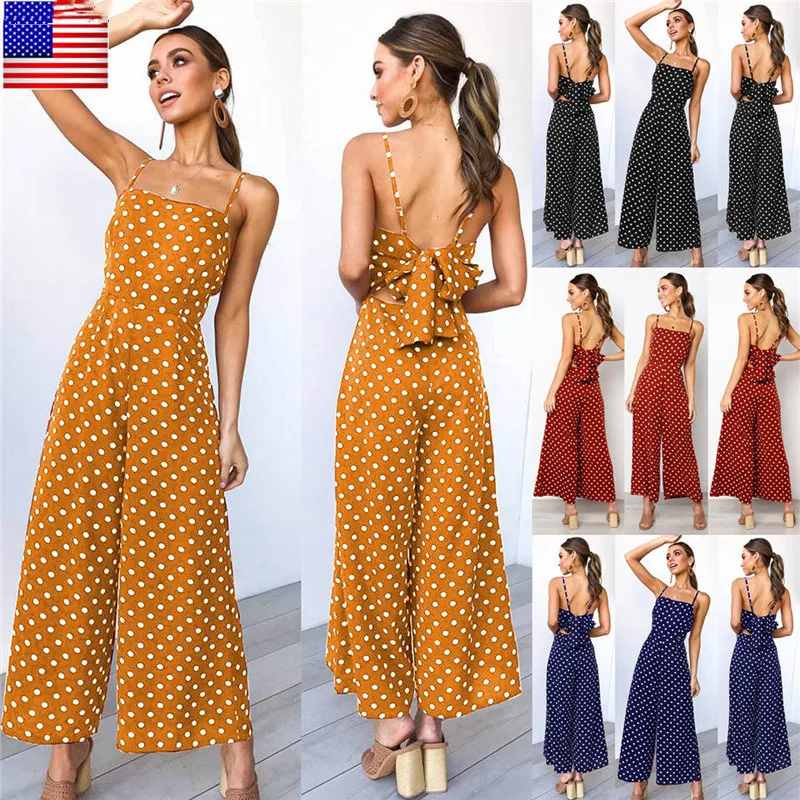 

HIRIGIN Newest Women's Clubwear Playsuit Summer Dot Party Jumpsuit Rompers Polka Dot Long Suit Clothes