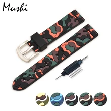 Мягкие силиконовые резиновые Ремешки для наручных часов ремешок из нержавеющей стали Пряжка Водонепроницаемый Дайвинг 20 мм 22 мм Красочные камуфляжные часы ремешок