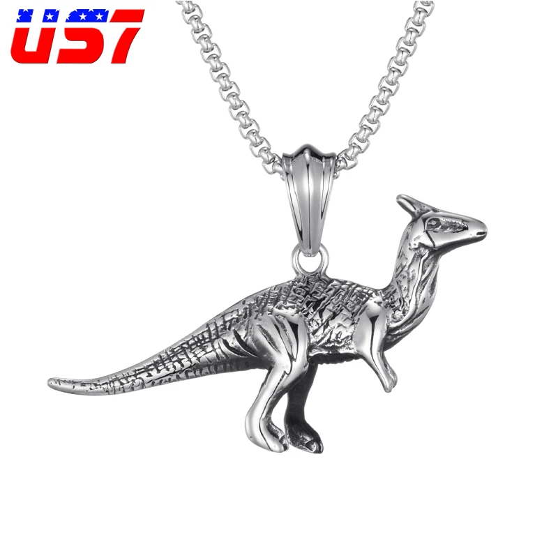 

US7 Punk Tyrannosaurus Rex Skeleton Dinosaur Pendants Necklaces Stainless Steel Long Necklace for Men Animal Jewelry Gift
