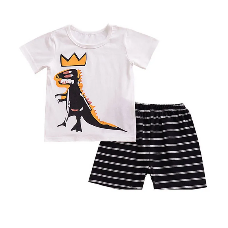 Newest Summer Boy Clothes Set Children T-Shirt Plaid Pant Suit Kids Short Sleeve Outfit  Clothes Set