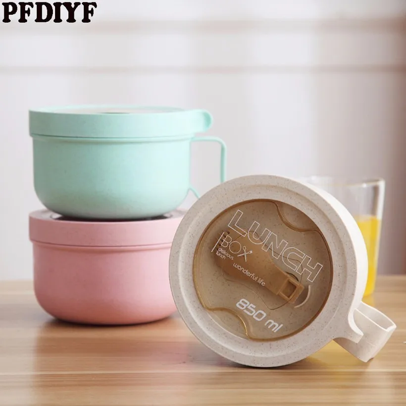 

Wheat Straw Instant Noodle Bowl Bento Box with Cover Student Cute Fast Food Bowl Dormitory Sealed Large Capacity Food container