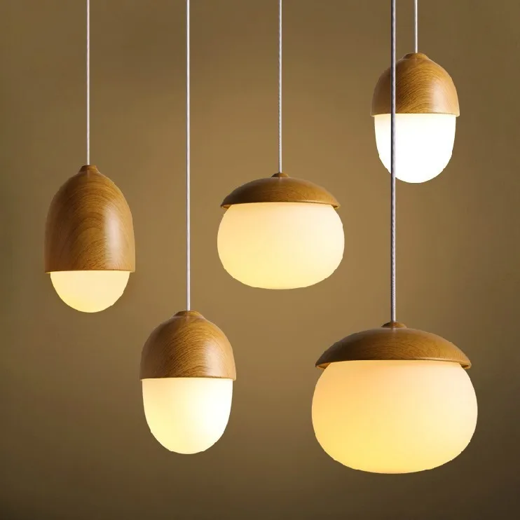 

Modern Imitation Wood Pendant Lights Nordic Hanging Metal Lamp Creative Round Circular Luminaire Kitchen Cafe Bar Vintage E27