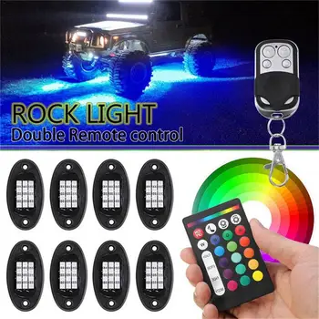 

8PCS Car Chassis Rock Lights Remote Control Multi-color Lights Bluetooth RGB LED Rock Light Night Riding Warning Lighting