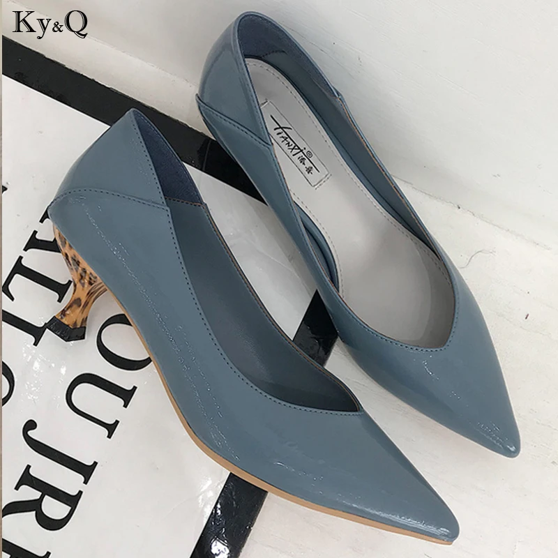

2019 Summer New Fashion Leopard Stiletto Patent Leather Comfortable Pointed Professional Wild With Shallow Shoes 3-5cm