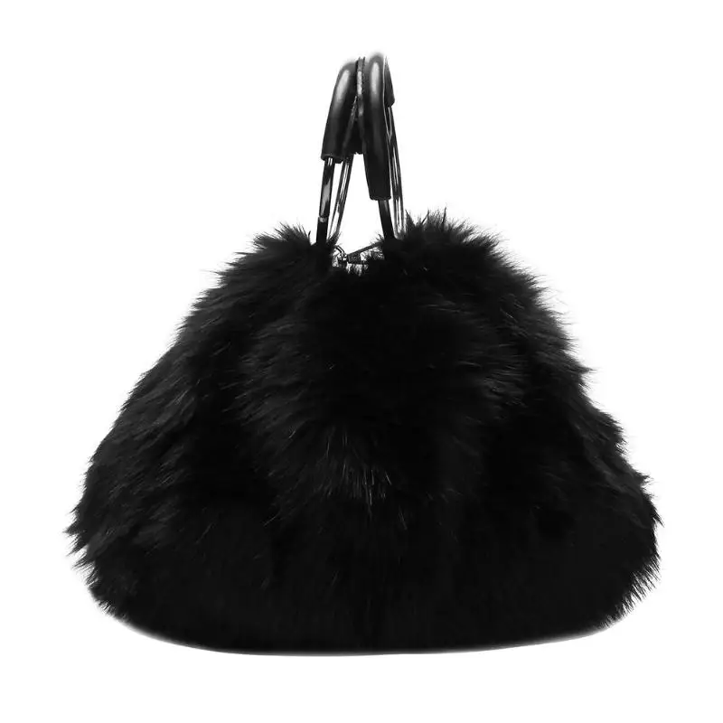 

New Fashion Ladies Purse Soft Faux Fur Plush Shoulder Handbags For Women Winter Large Capacity Lady Messenger Ring Handle Bags
