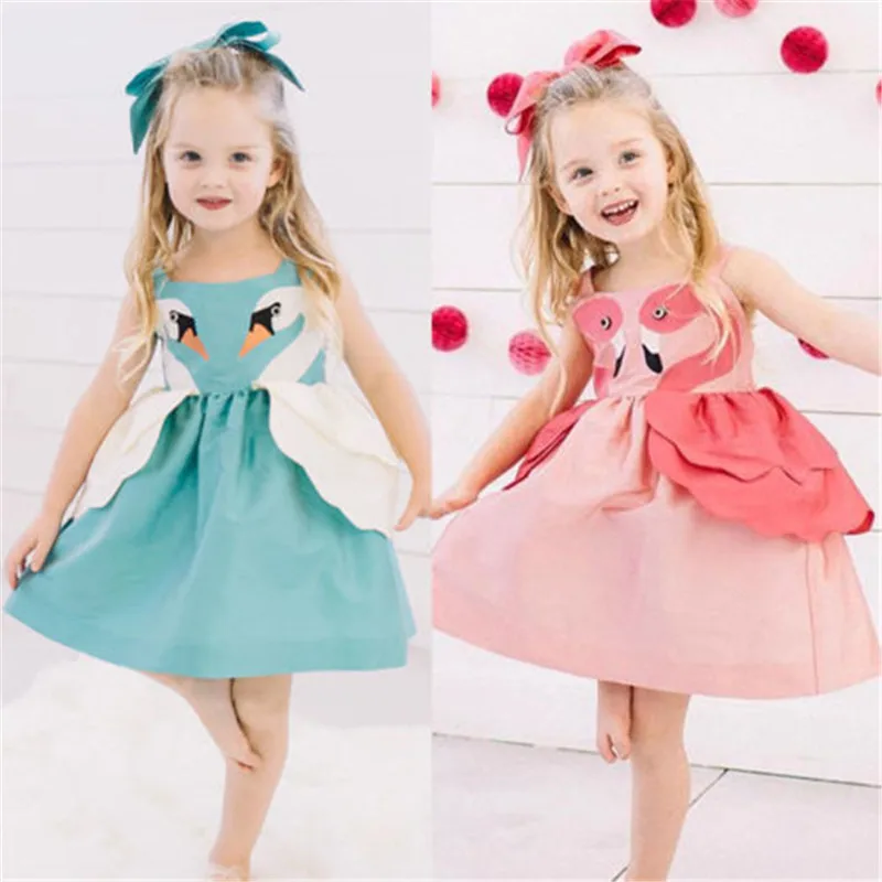 

Swan Flamingo Sleeveless Baby Dresses For Girls 2019 Princess Cute Cotton Baby Girls Clothing Dress Summer Baby Girl Tutu Dress