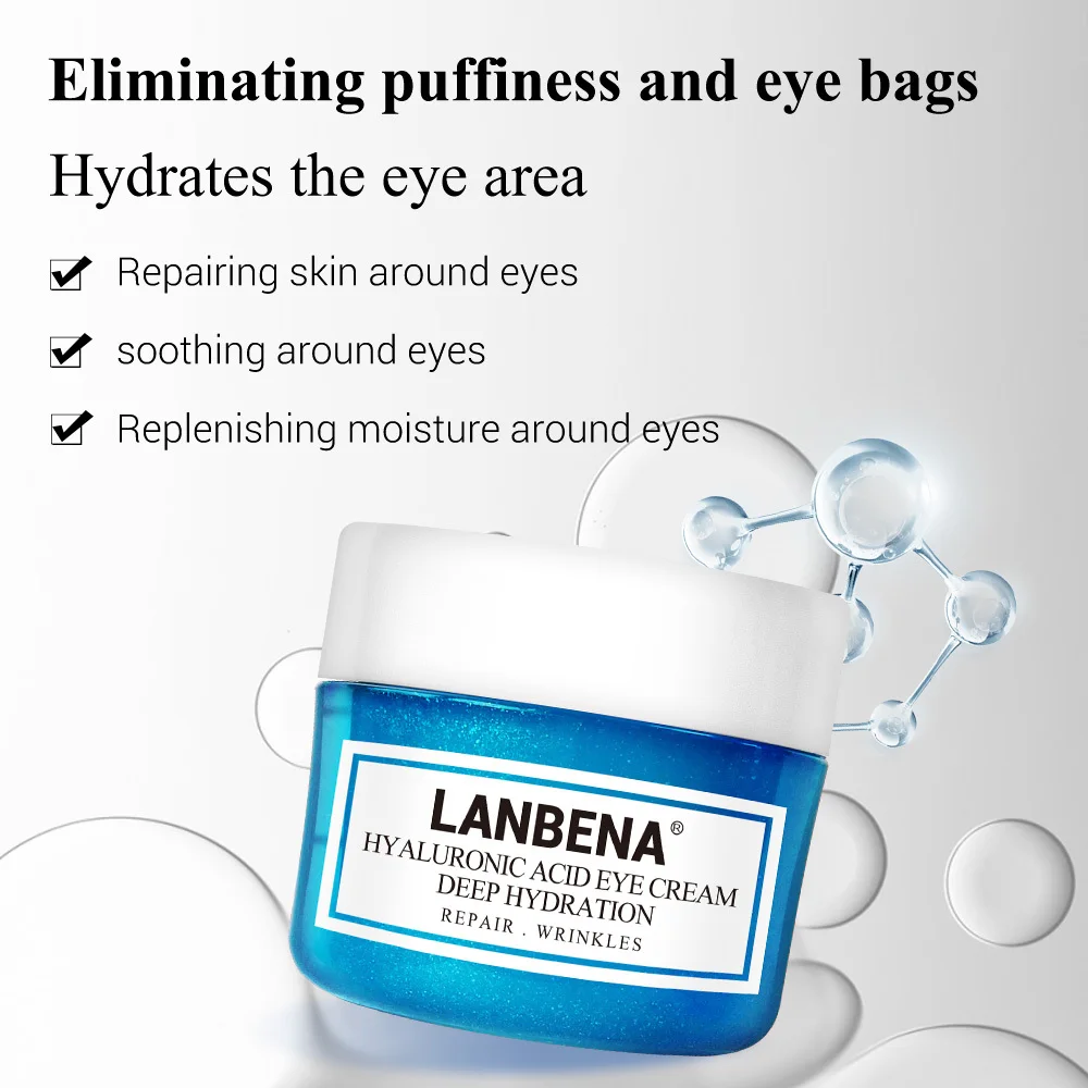 Lanbena Hyaluronic Acid Eye Cream Eliminating Puffiness Eye Bags Dark Circle Repairing Soothing Replenishing Anti Winkles 20g