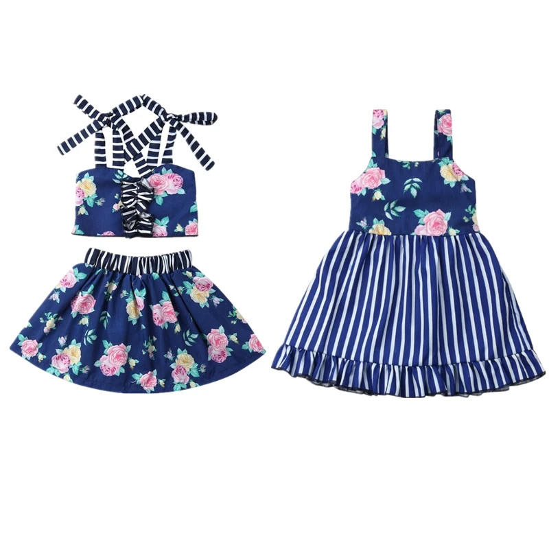 

Summer Toddler Baby Girl Floral Striped Sunsuit Set Party Dress Tassel Strap Vest Shorts Sundress Kids Outfits Clothes