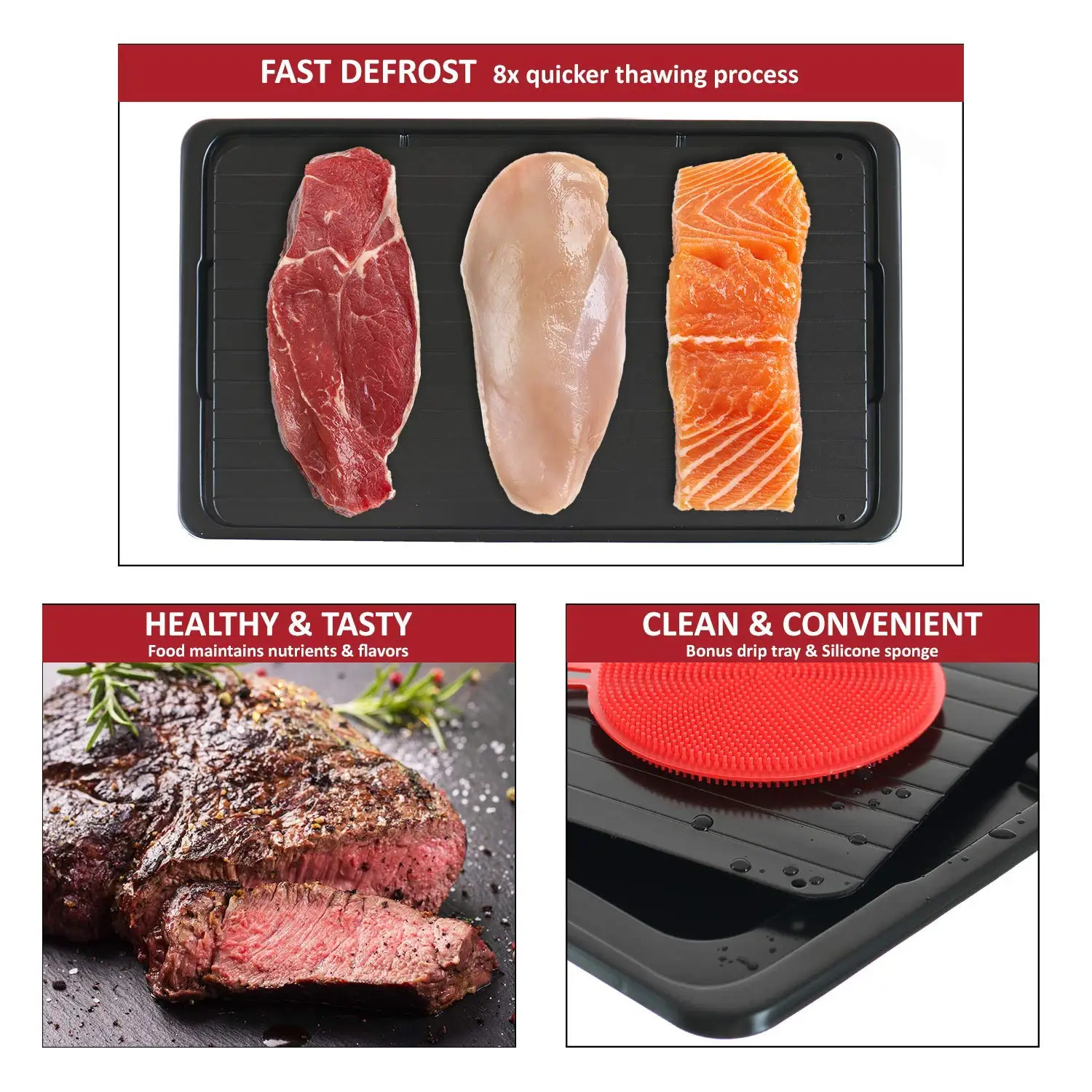 Defrosting Tray | Thawing Plate for fast defrosting of frozen foods | Premium Quality Defrost Tray | With bonus Drip tray and Defrosting Tray | Thawing Plate for fast defrosting of frozen foods | Premium Quality Defrost Tray | With bonus Drip tray and