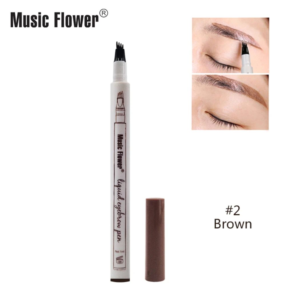 Music Flower 4 головки макияж карандаш для бровей вилы Совет эскиз водостойкая бровей татуировки ручка тени для бровей Косметика TSLM2